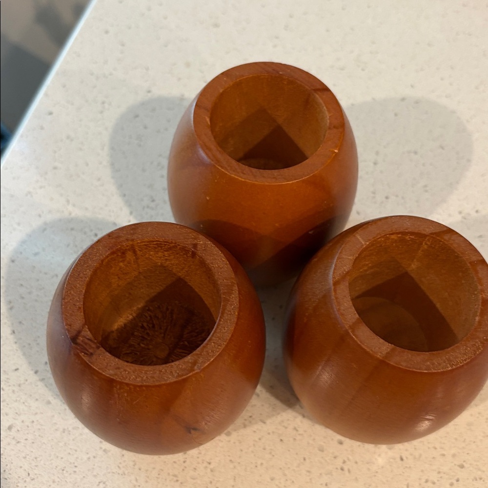 Set of Three Wooden Napkin Rings in Warm Brown - Picture 2 of 8